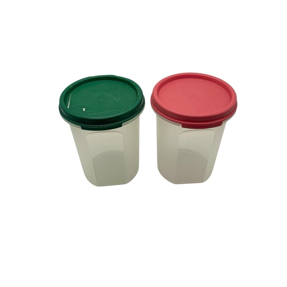 2 Tupperware Modular Mates 15 oz Round Storage Containers Green & Pink Lids Used - Picture 1 of 5